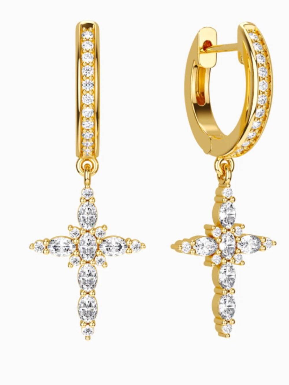 LAST ONE!  Byzantine 14K Faith Cross Huggie Hoop Earrings